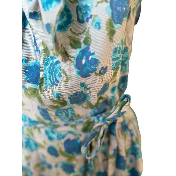 Vintage 1950s Blue Floral Party Day Summer Pinup Flowers Wrap Dress Small Medium - Picture 7 of 7